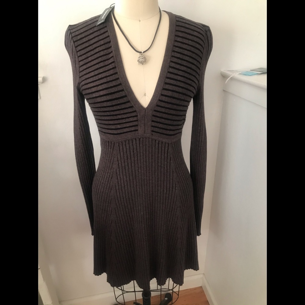 Express Ribbed Dress with deep vneck